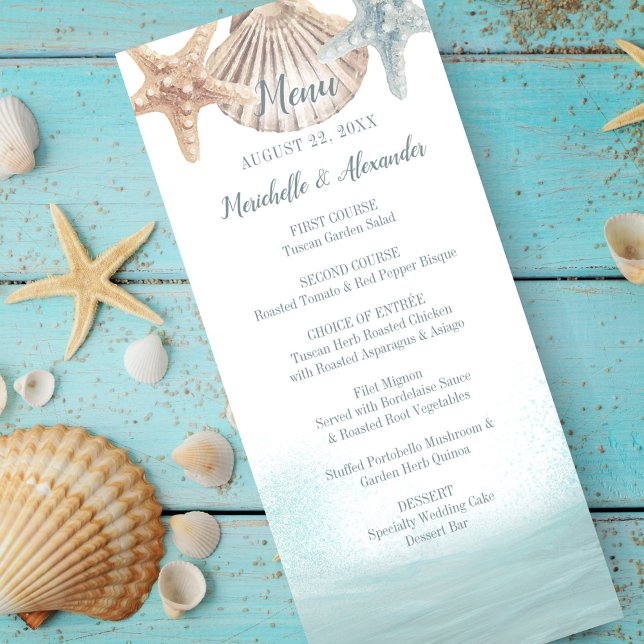Menu Starfish Seashell Nautical Ocean Wave Mariage (Créateur téléchargé)