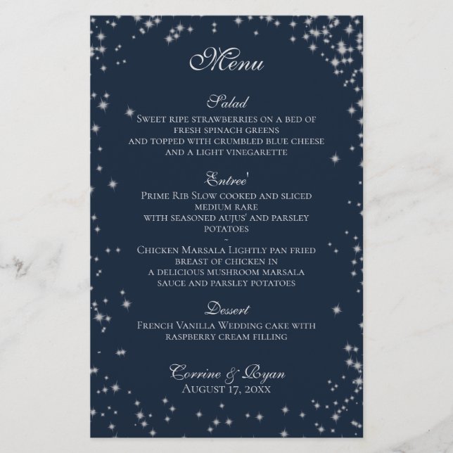 Menu Starry Sky Mariage Dinner Menu (Devant)