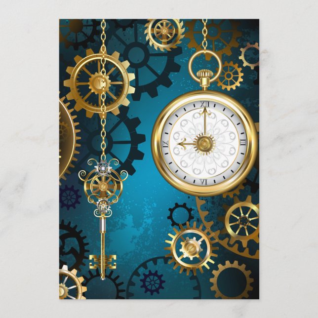 Menu Steampunk turquoise Background with Gears (Devant)