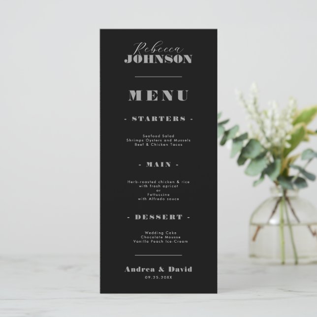 Menu Style Bold Script typographie Nom du client Mariag (Debout devant)