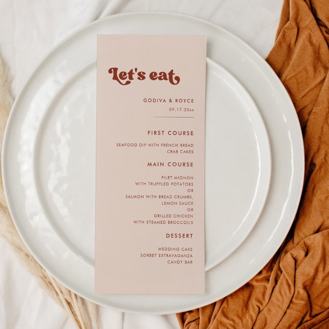 Menu Stylish retro rose pêche Mangeons mariage (Créateur téléchargé)