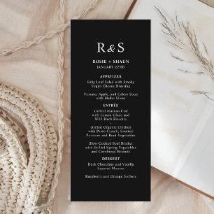 Menu Stylo moderne minimaliste Monogramme Mariage noir