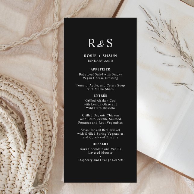 Menu Stylo moderne minimaliste Monogramme Mariage noir (Créateur téléchargé)