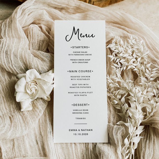 Menu Sucré et capricieux | Mariage noir et blanc (A sweet and whimsical, black and white wedding menu)