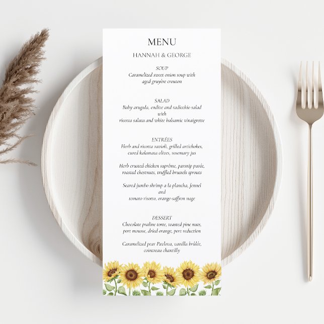 Menu Sunflower Mariage Grange Moderne Élégant Chic (Sunflowers Wedding Menu)