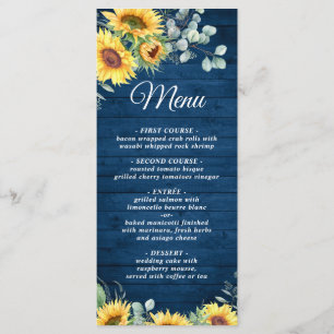 Menu Sunflowers Eucalyptus Rustique Mariage en bois ble