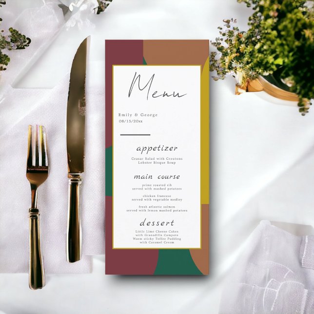 Menu Super moderne Retro 70's Colorful Abstrait Mariage (Créateur téléchargé)
