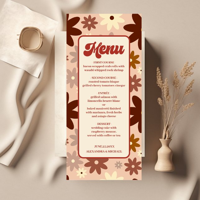 Menu Super Super rétro les années 70 Mariage fleuri (Créateur téléchargé)