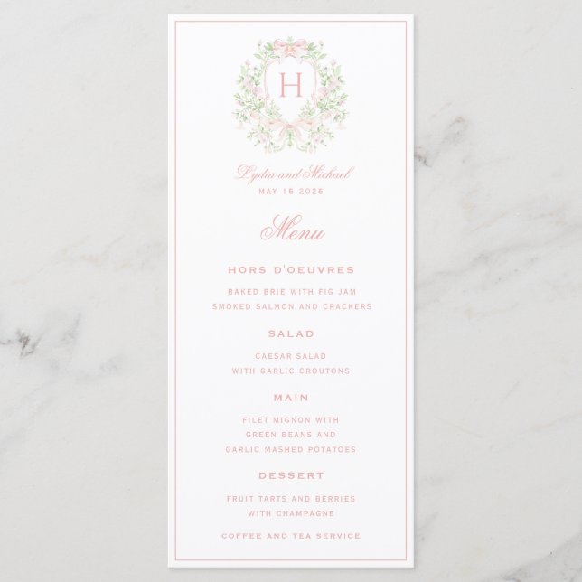 Menu Sweet Crest Monogramme 4 Mariage de cours (Devant)