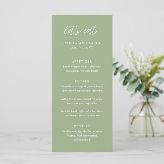 Menu Sydney Sage Green Mariage moderne (Debout devant)