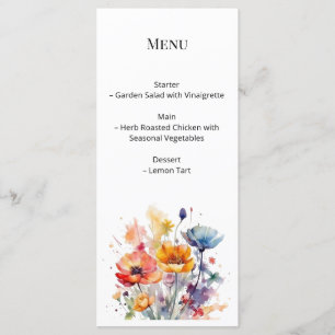 Menu Symphonie de fleurs sauvages : aquarelle colorée d