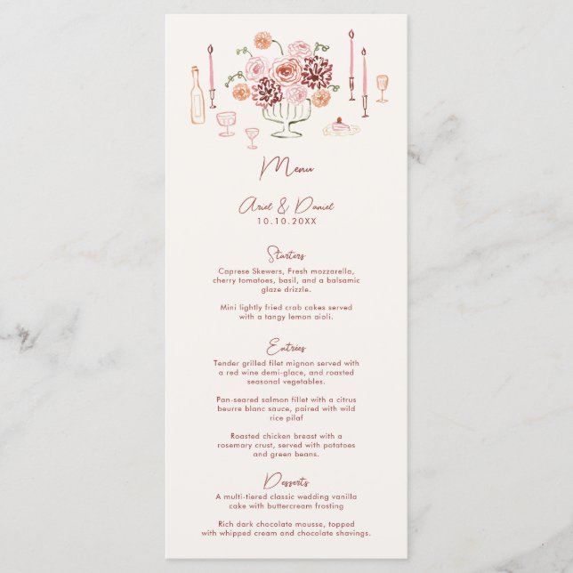 Menu Table de mariage burgundy fantaisiste dessinée à l (Devant)