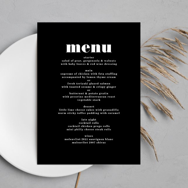Menu Table de Mariage noir gras moderne (Créateur téléchargé)