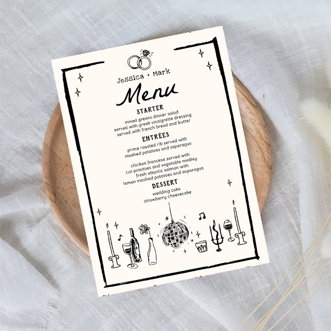 Menu Table Mariage noir blanc manuscrit (Créateur téléchargé)