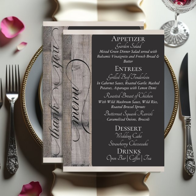 Menu Tableau noir sur bois, Cœur et Merci - Crème (Créateur téléchargé)