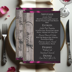 Menu Tableau noir sur bois, cœur et merci - prune