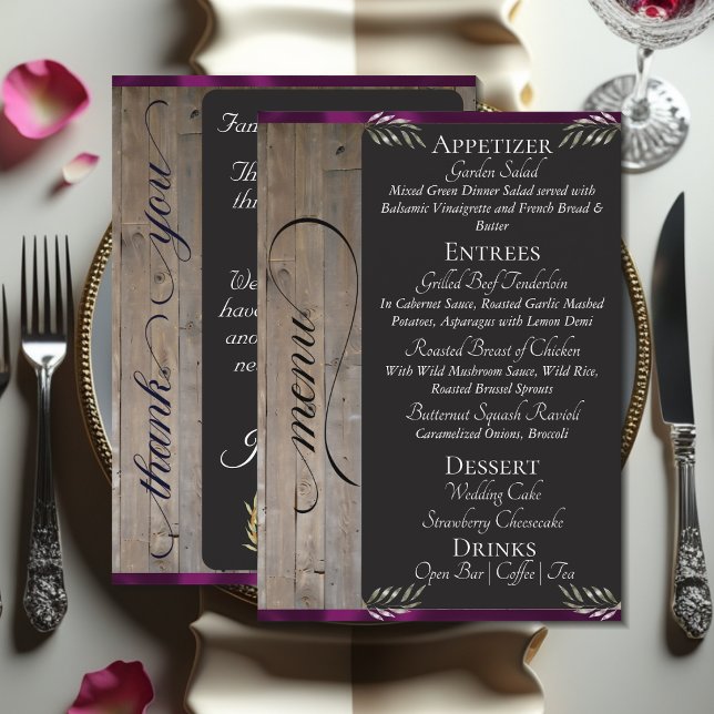 Menu Tableau sur Bois, Monogramme & Merci - Plum (Créateur téléchargé)