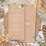 Menu Tan Floral Verdure Monogramme Dîner Mariage<br><div class="desc">Cet élégant menu de mariages feuille à la verdure fleurie brun peut être personnalisé avec vos informations en typographie chic avec vos initiales monogrammes au verso. Conçu par Thisisnotme©</div>