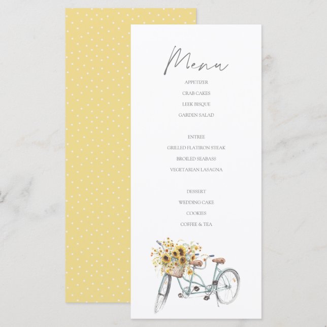 Menu Tandem Bicycle Rustique Mariage d'aquarelle de tou (Devant / Derrière)