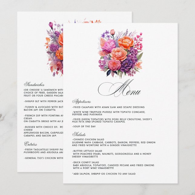 Menu Tangerine, rose vif et violet royal (Devant / Derrière)