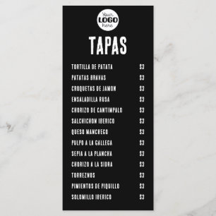 Menu Tapas et Raciones Espagnoles Noir et Blanc