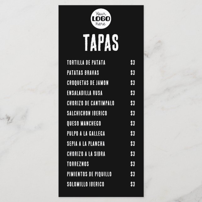 Menu Tapas et Raciones Espagnoles Noir et Blanc (Devant)