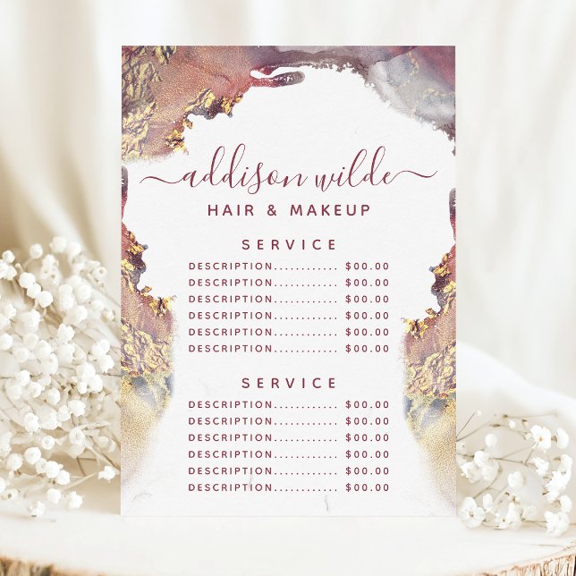 Menu Tarif de service à l'encre liquide moderne violet  (Créateur téléchargé)