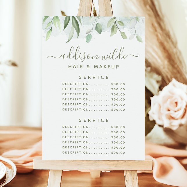 Menu Tarif de service de verdure aquarelle rustique (Créateur téléchargé)