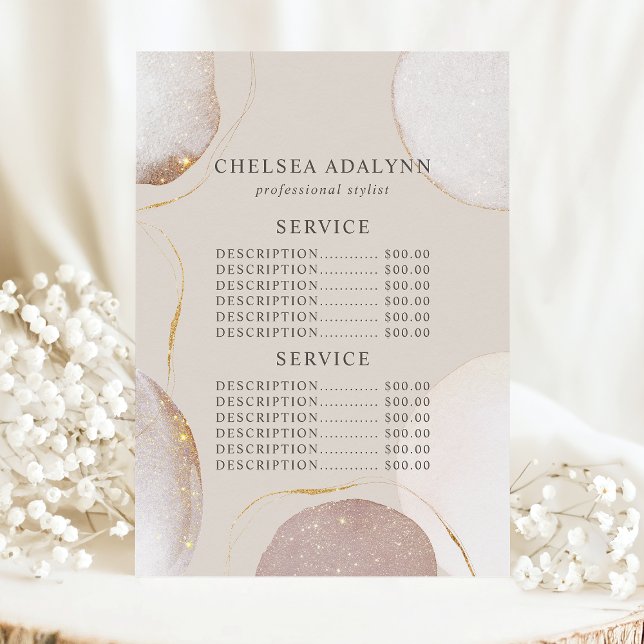 Menu Tarif de Service Luxe Aquarelle Abstraite Or (Créateur téléchargé)