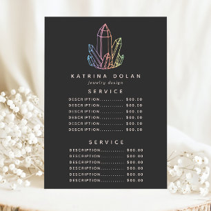 Menu Tarif du service de cristal de quartz arc-en-ciel 