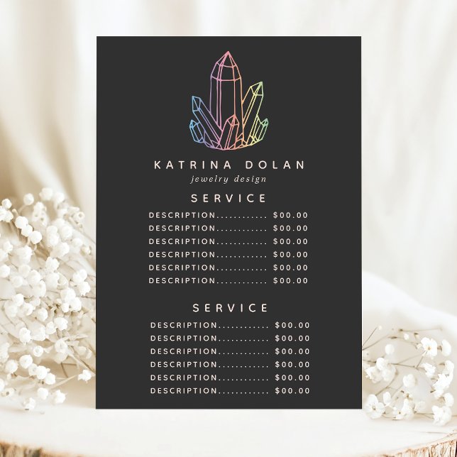 Menu Tarif du service de cristal de quartz arc-en-ciel  (Créateur téléchargé)