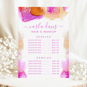 Menu Tarif du service d'encre rose orange Script Signat