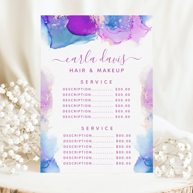 Menu Tarif du service d'encre violette bleue de script  (Créateur téléchargé)