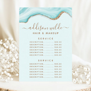 Menu Tarif du service en agate de marbre bleu avec pail