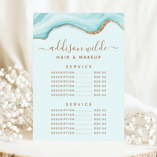 Menu Tarif du service en agate de marbre bleu avec pail (Créateur téléchargé)