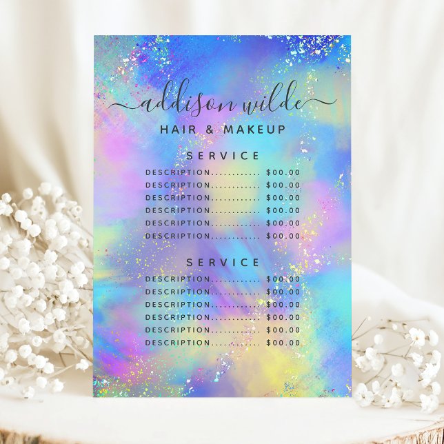 Menu Tarif du service iridescent Opale scintillante hol (Créateur téléchargé)