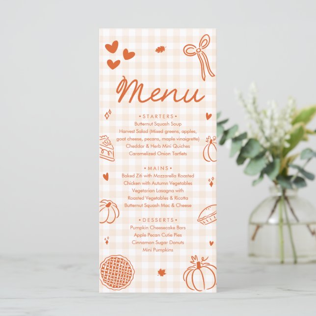 Menu Tartelette Mignonne Dessinée à la Main Orange (Debout devant)