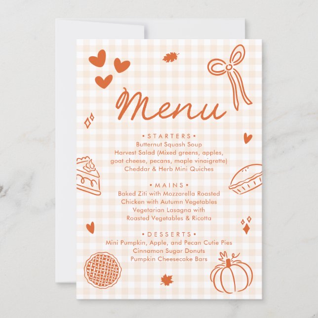 Menu Tartelette Mignonne Dessinée à la Main Orange (Devant)