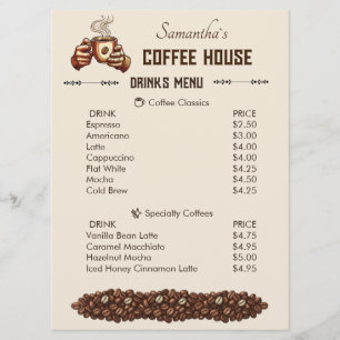 Menu Tasse à café vintage Marque de café personnalisée