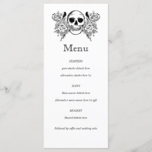 Menu tatouage au crâne floral noir et blanc