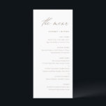 Menu Taupe Élégant Mariage de calligraphie<br><div class="desc">Ajoutez un accent élégant à votre paysage de table d'événements avec cette carte de menu personnalisable. Il présente un script fantaisiste et une typographie simple. Personnalisez cette carte de menu taupe en ajoutant vos propres détails. Cette carte à la carte minimaliste conviendra parfaitement aux mariages, aux douches nuptiales, aux baby...</div>