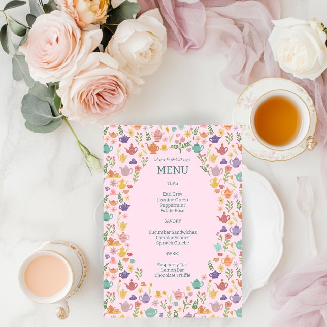 Menu Tea Party Fête des mariées jolie couleur PERSONNAL (Tea Party Bridal Shower Cute Colorful CUSTOM Menu
)