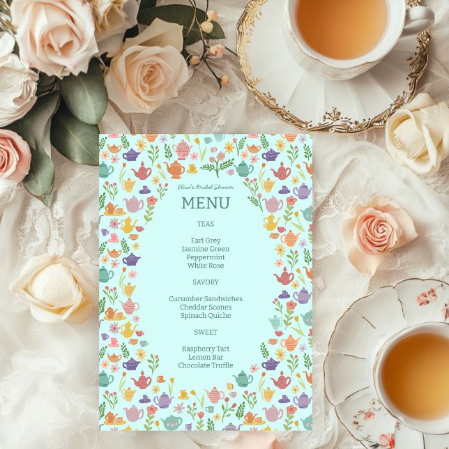 Menu Tea Party Fête des mariées jolie couleur PERSONNAL (Tea Party Bridal Shower Cute Colorful CUSTOM Menu
)