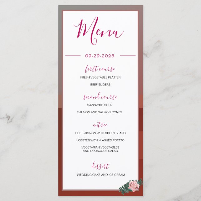 Menu Teepee Boho du désert Monogramme rose floral rusti (Devant)