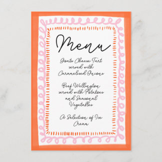 Menu Tendance Orange et Rose Squiggle Wavy Border 
