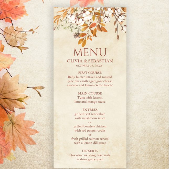 Menu Terracotta Automne quitte Boho Mariage de automne (Créateur téléchargé)