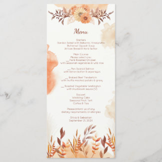 Menu Terracotta Boho Floral Automne Élégant Rustique
