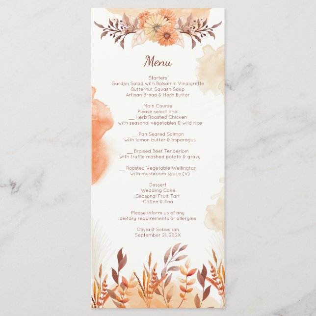 Menu Terracotta Boho Floral Automne Élégant Rustique (Devant)