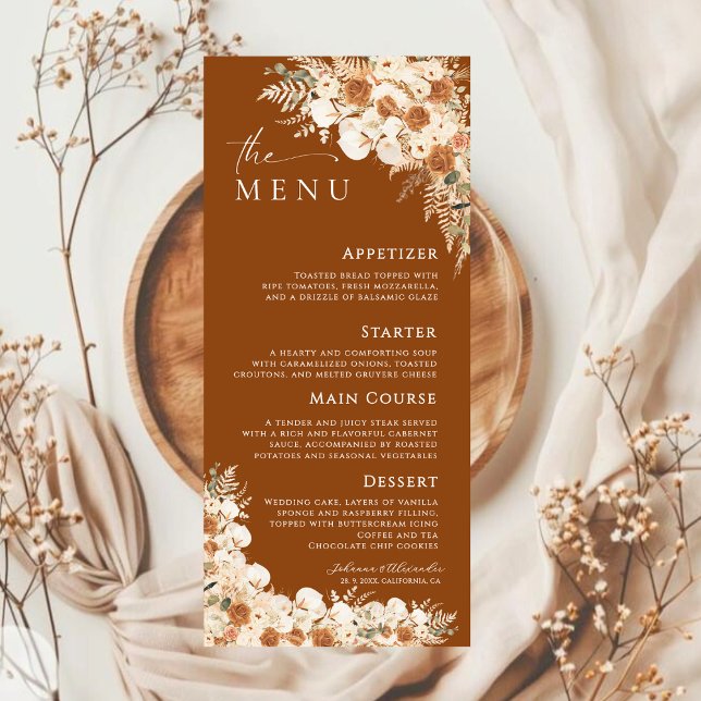 Menu Terracotta Boho Pampas Grass Mariage Floral (Créateur téléchargé)