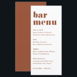 Menu Terracotta Bold Retro Typographie Mariage Bar<br><div class="desc">Ajoutez ce papier à lettres de carte à barres personnalisable à votre paysage de table d'évènement. Ils présentent une typographie rétro audacieuse et une typographie en terre cuite simple. Cette carte de menu boho bar est parfaite pour les mariages,  les douches nuptiales,  les baby showers,  et bien plus encore.</div>